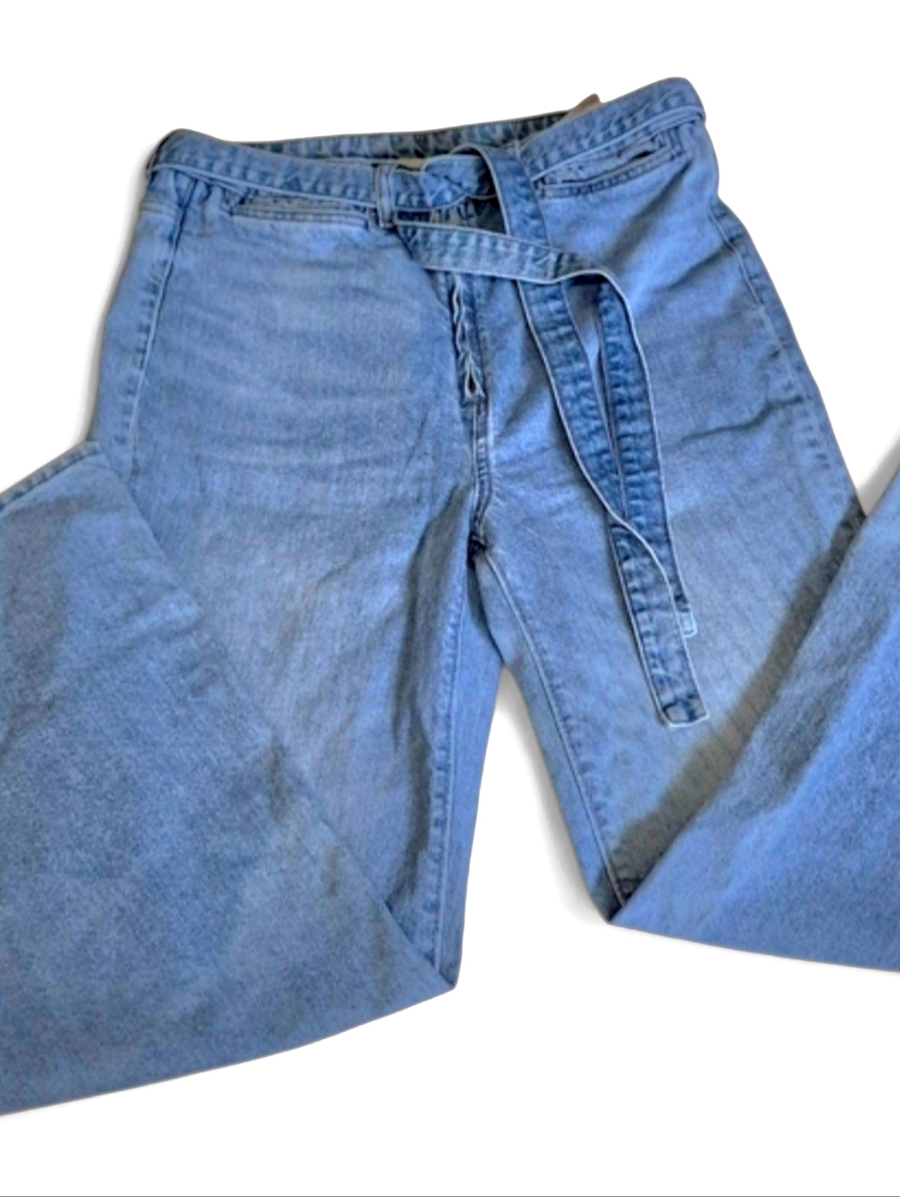 & Denim Women's High-waist Wide Leg Med Wash Blue Jeans Sz 31 100% Cotton
